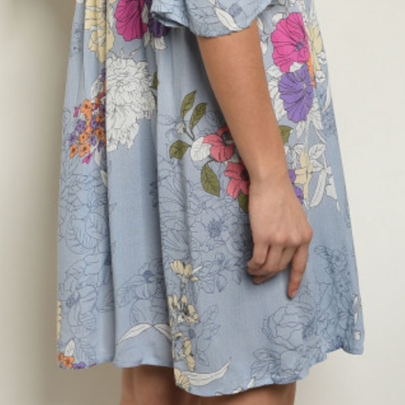 SOMMER Boho Cold Shoulder V-Neck Loose Swing Fit Floral Print Dress S M & L NWT - Picture 6 of 7